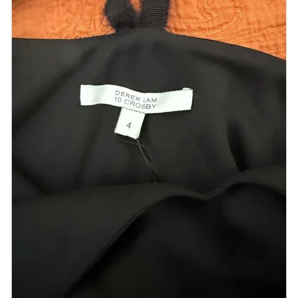 NWT Derek Lam 10 Crosby Downtown Crepe Mini Dress Size 4 Black Satin Fringe $595 - Picture 8 of 9